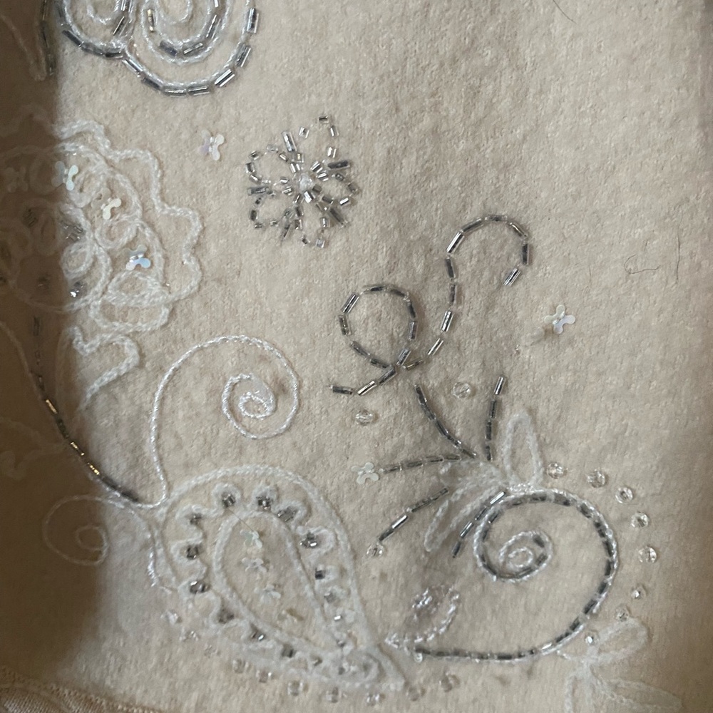 Talbots Cream 100% Marino Wool Sweater with Sequins, Glitter and Tiny Pearls - Picture 5 of 9